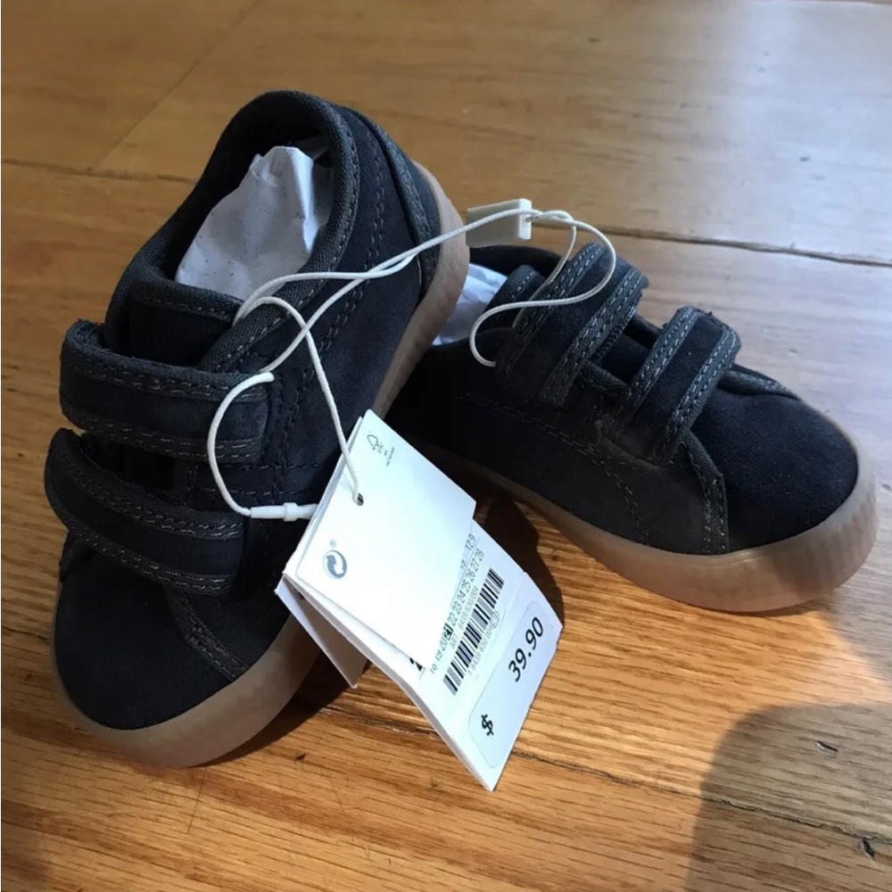 Zara Boys Girls leather shoes sneakers suede sz 21 5.5 NWT Black